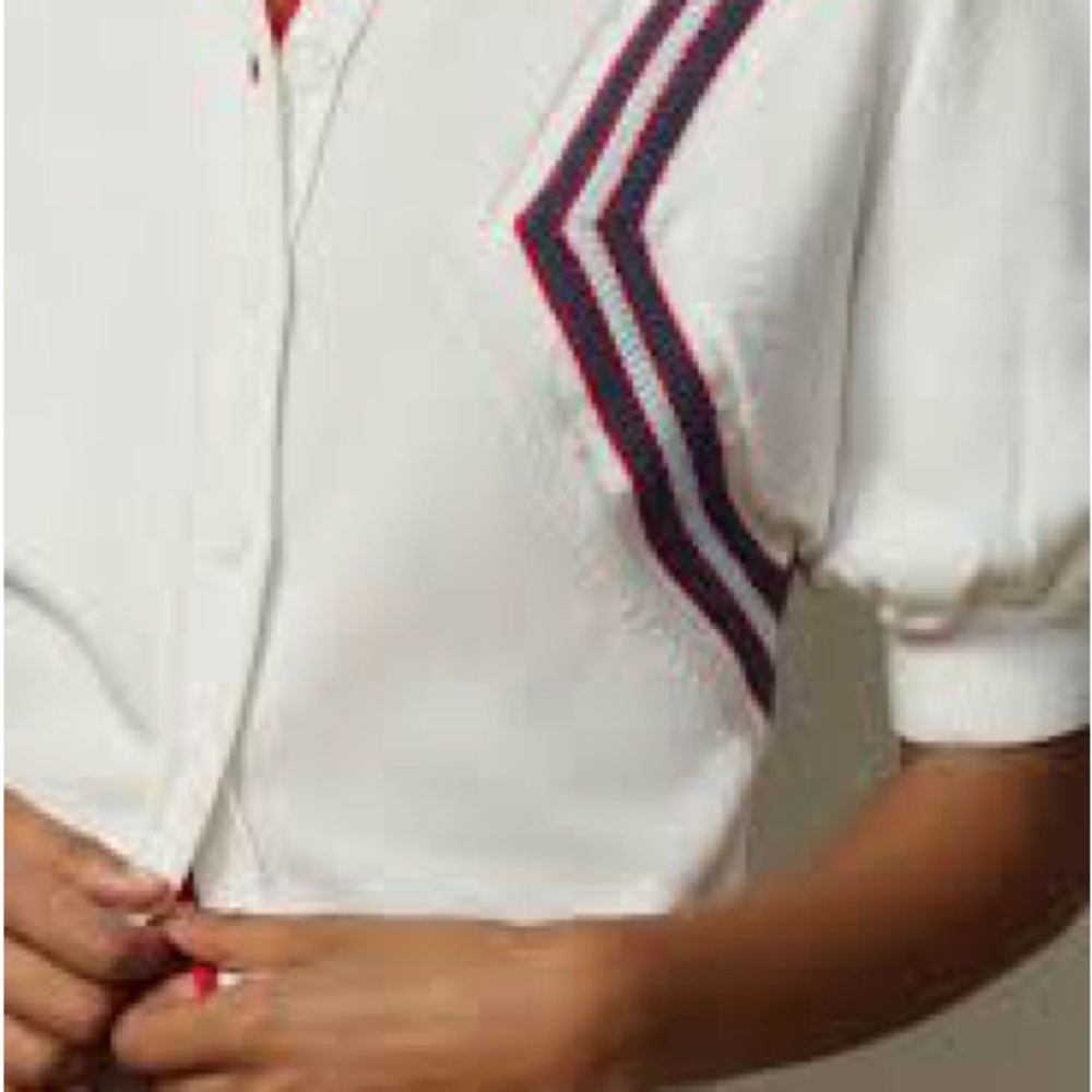 Anthropologie Maeve Puff-Sleeve Inset-Graphic Cardigan Sweater, Sz MP, NWT - Picture 4 of 12